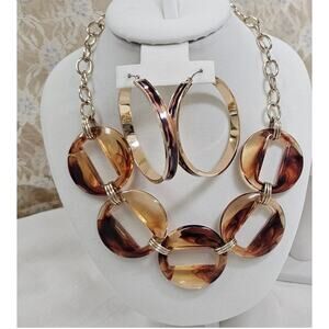 Vintage Chic Tortoiseshell & Gold Jewelry Set with Statement Necklace/Earrings